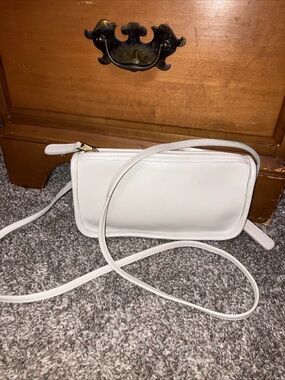 Vintage Carriage Court Minimal Taupe Leather Crossbody Bag with Slim Strap